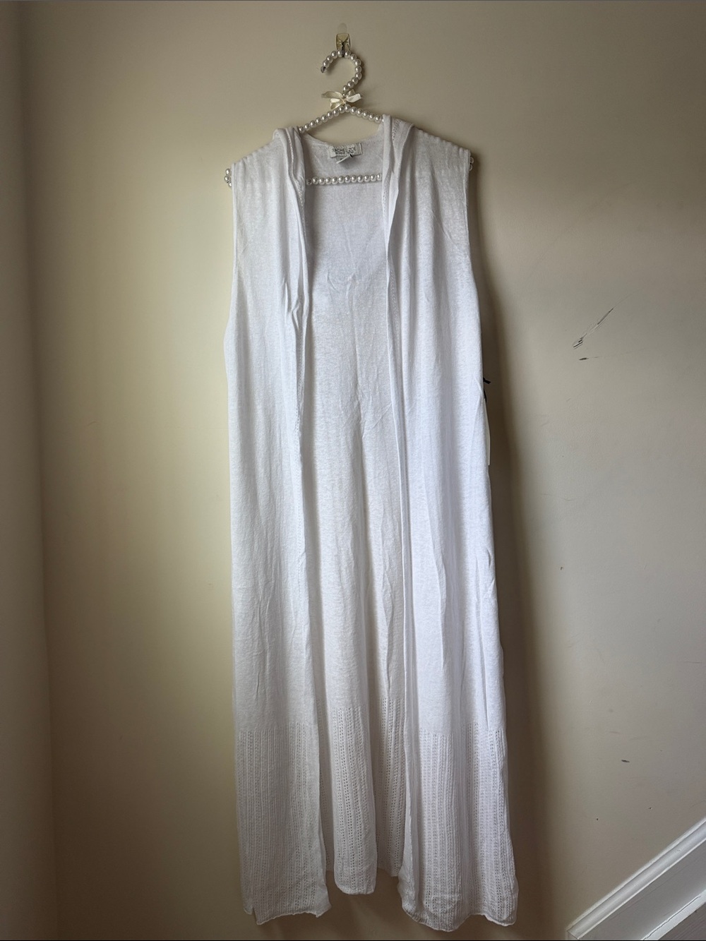Rachel Zoe White Sleeveless Long Knit Cardigan Vest with hood | XL